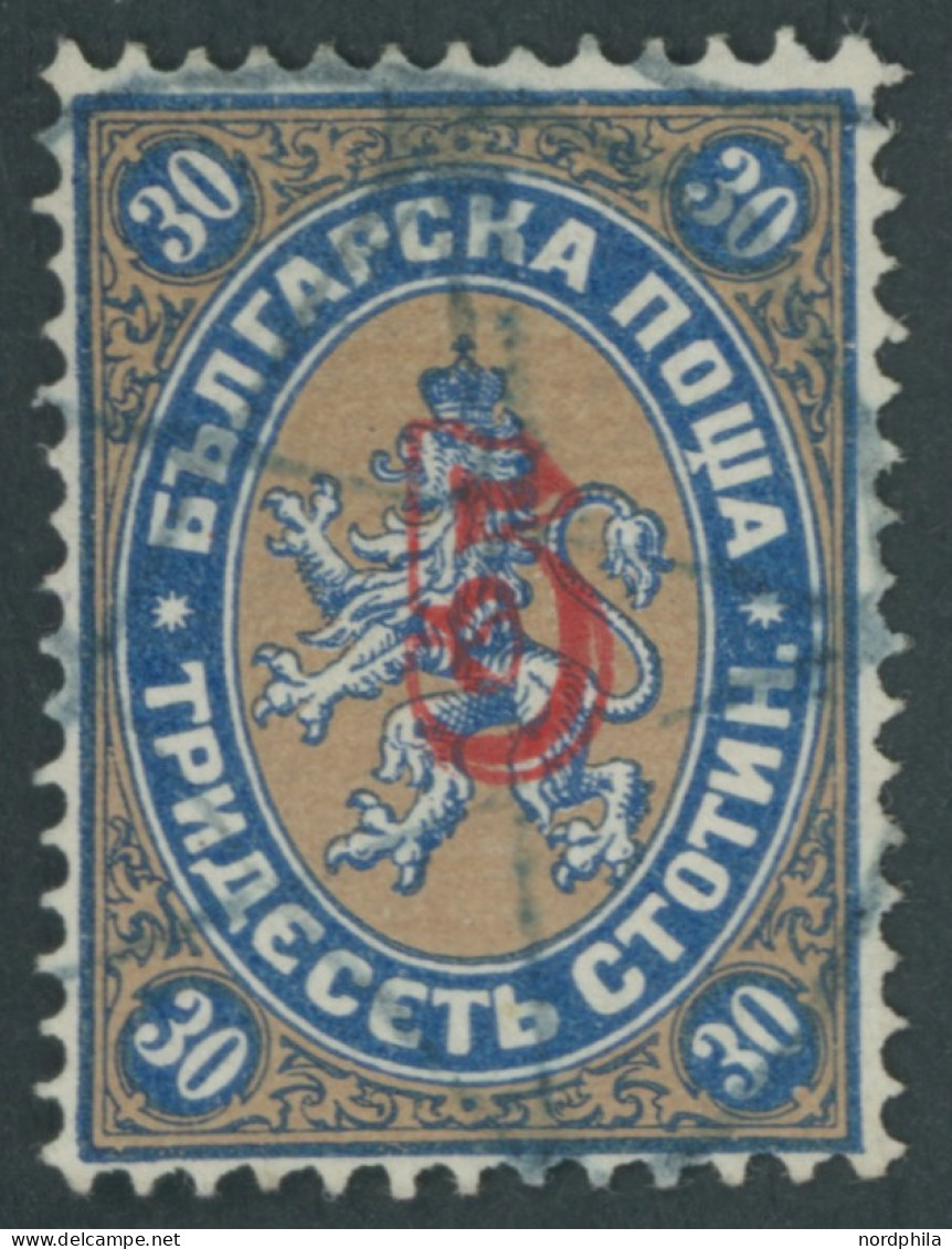 BULGARIEN 22II O, 1885, 5 Auf 30 St. Dkl`blau/gelbbraun Bdr.-Aufdruck, Pracht, Mi. 100.- - Other & Unclassified