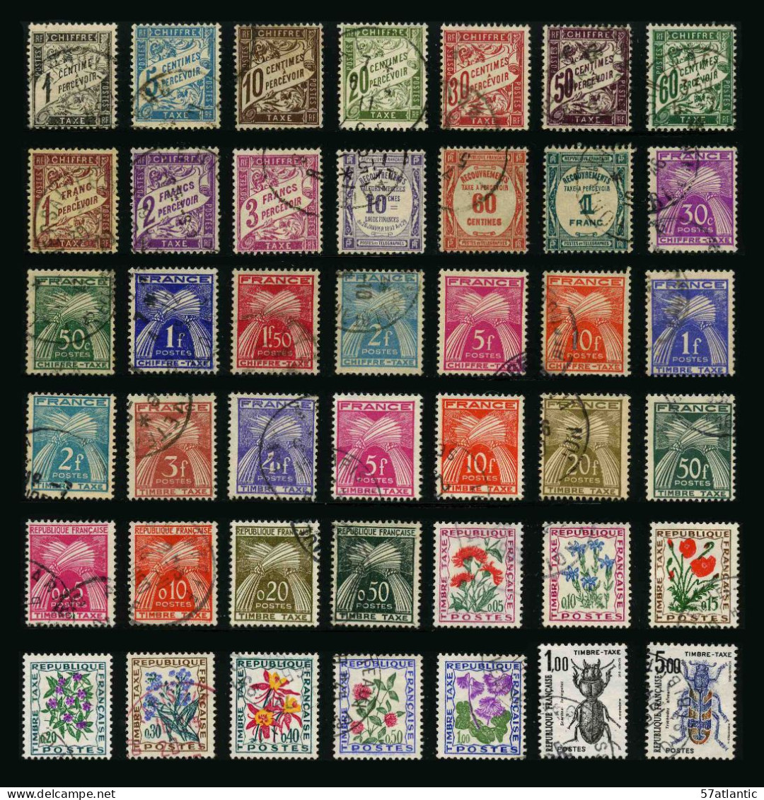 FRANCE - TIMBRES TAXE - LOT DE 42 TIMBRES OBLITERES DIFFERENTS - 1859-1959 Afgestempeld