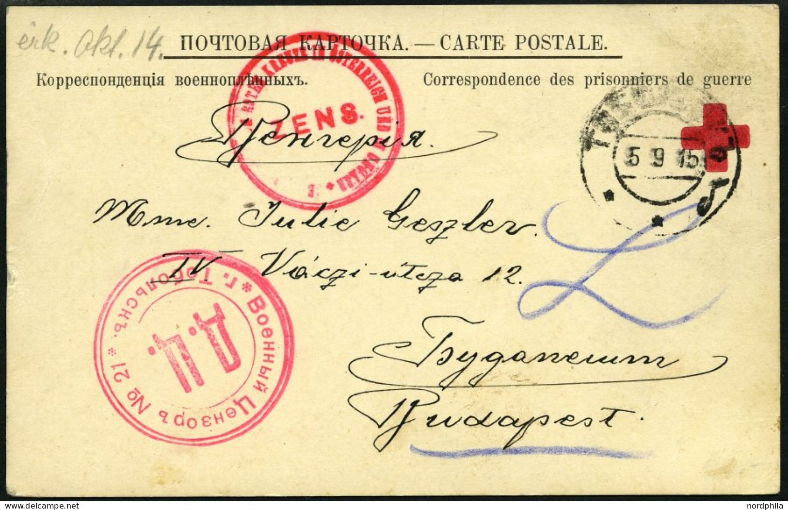 RUSSLAND 1915, Vordruck-Korrespondenzkarte Eines Ungarischen Kriegsgefangenen Aus Dem Russischen Kriegsgefangenenlager T - Gebruikt