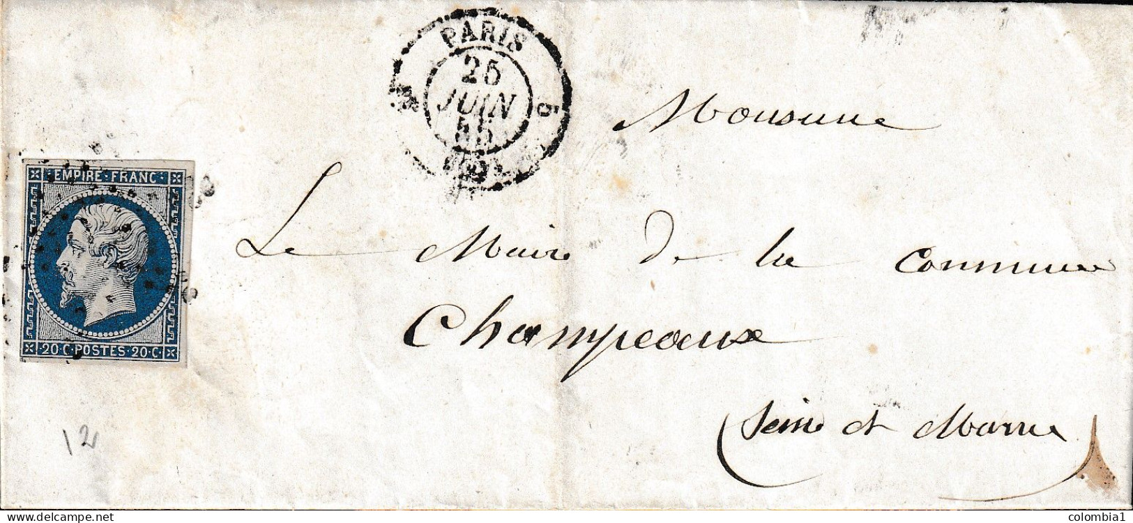 Lettre De PARIS Du 25 Juin 1955 Via CHAMPEAUX (seine Et Marne) - 1853-1860 Napoléon III