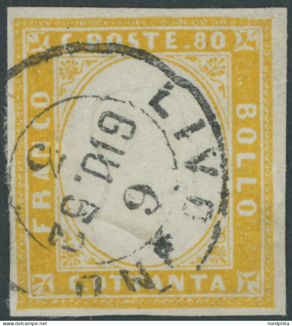 SARDINIEN 14a O, 1862, 80 C. Gelb, K2 LIVORNO, Pracht, Mi. 300.- - Sardegna