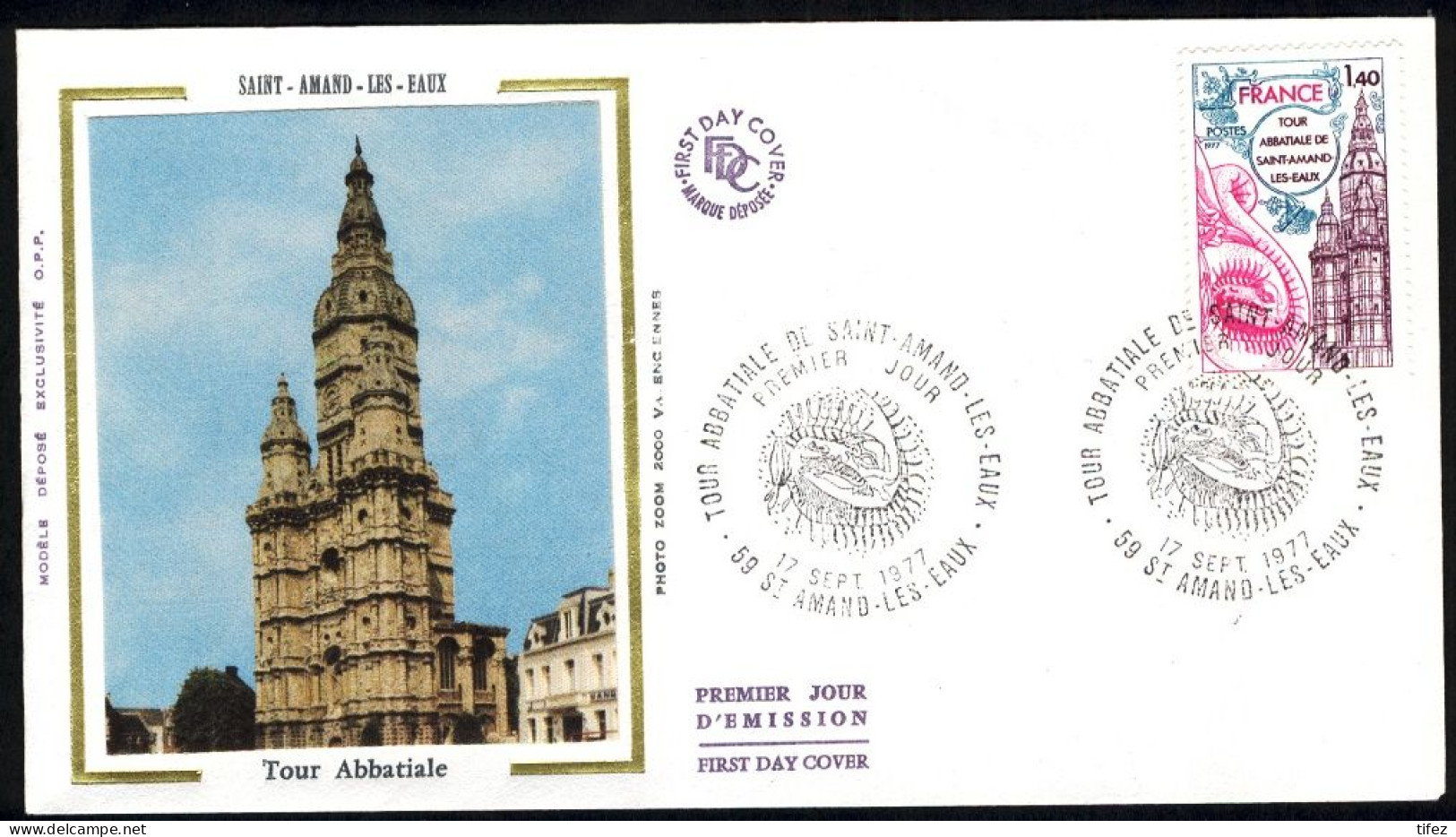 FDC/France/Année 1977 - N°1948 : Tour Abbatiale : Saint Amand-Les-Eaux - 1970-1979