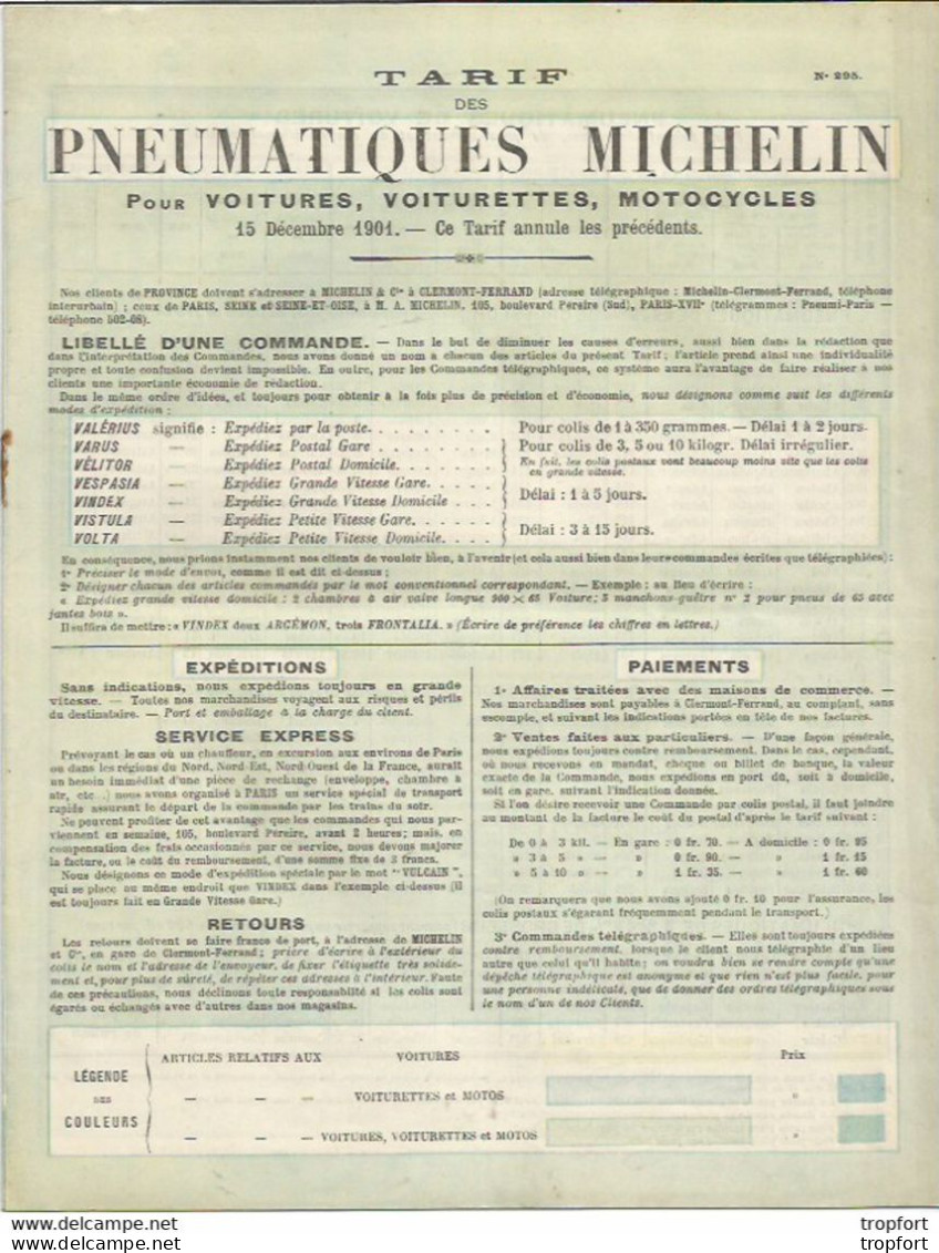 M12 Cpa / Superbe TARIF PNEUMATIQUES MICHELIN 1901 8 Pages Pneu Pneus MICHELIN Voiture Motocycles - Publicidad