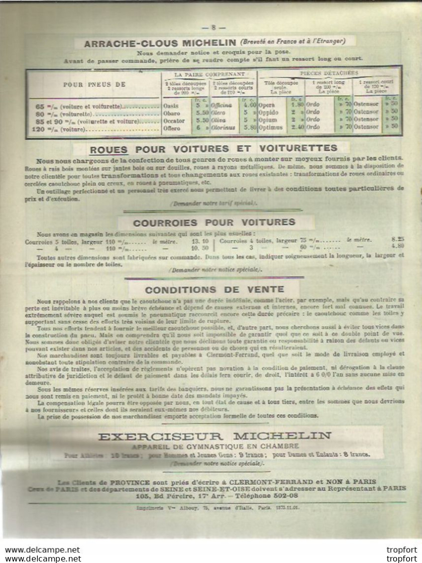 M12 Cpa / Superbe TARIF PNEUMATIQUES MICHELIN 1901 8 Pages Pneu Pneus MICHELIN Voiture Motocycles - Reclame