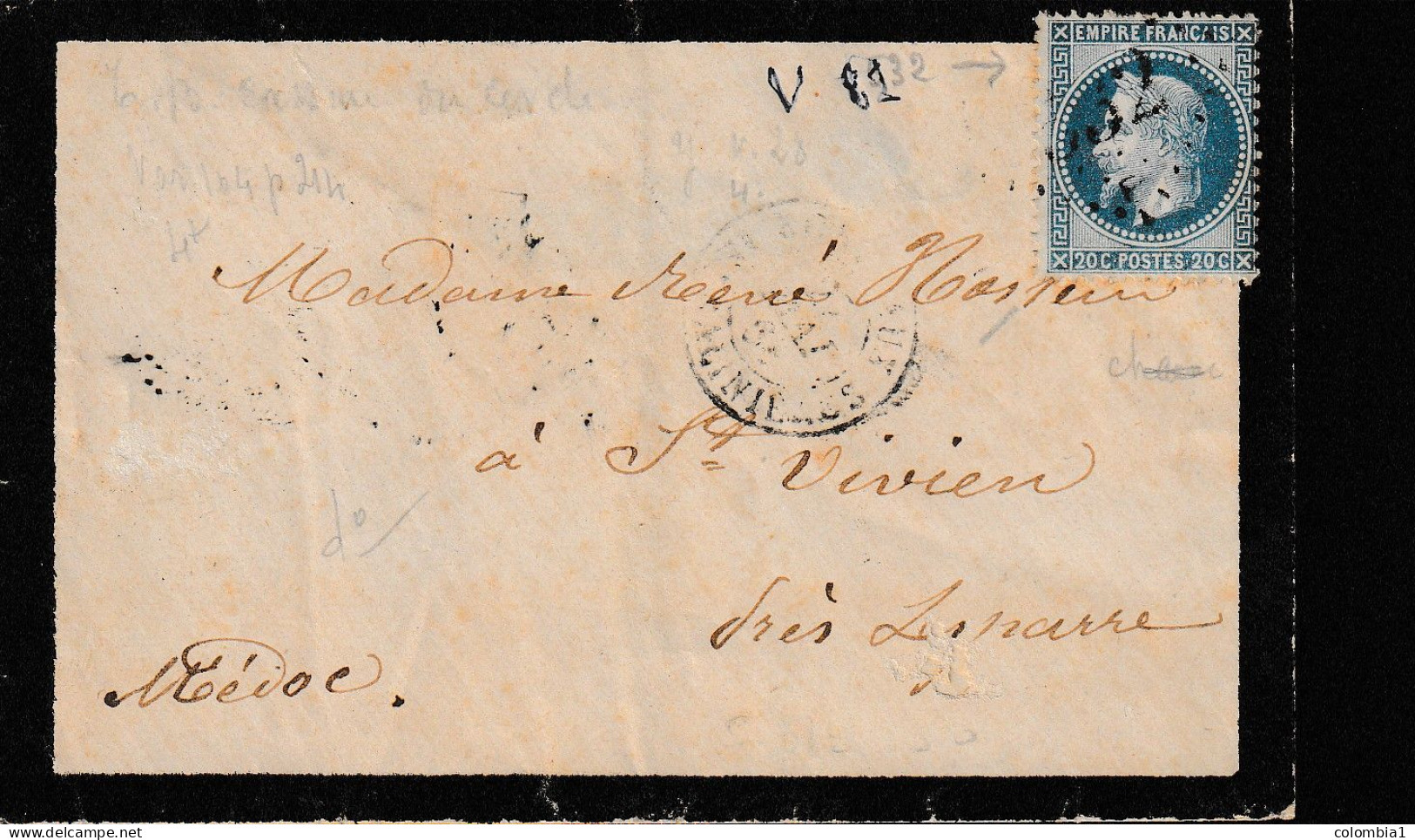 Lettre De PARIS Du 9 Mars 1870 Via CAEN - 1863-1870 Napoléon III Lauré