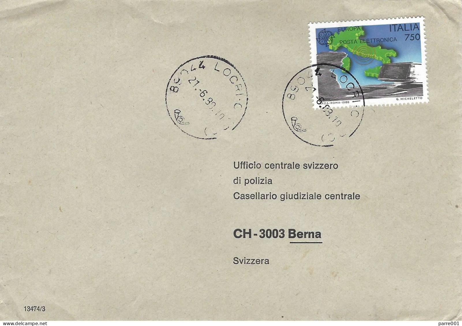 Italy Italia 1988 Locri Computer Screen Electronic Mail Email Earth Quack EUROPA Police Cover - Informatica