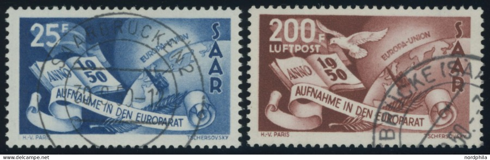 SAARLAND 297/8 O, 1950, Europarat, Pracht, Gepr. Ney, Mi. 320.- - Other & Unclassified