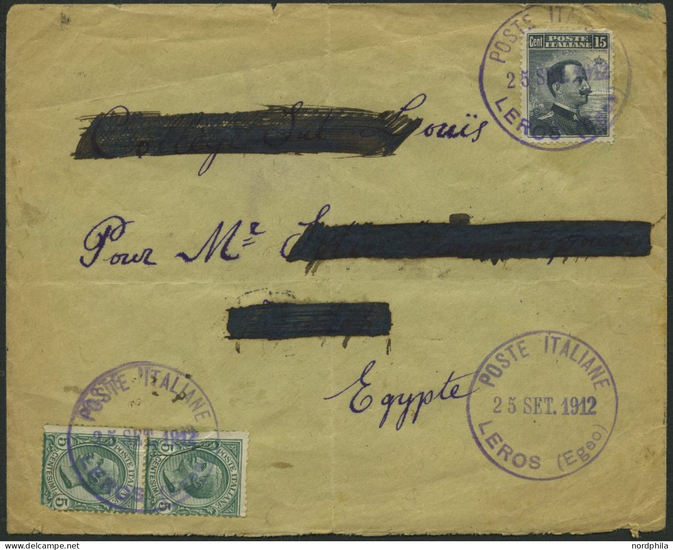 MILITÄRPOST 87,88  Paar BRIEF, 1912, 15 C. Und 5 C. (im Senkrechten Paar) König Viktor Emanuel III Mit Violettem K1 POST - Correo Militar (PM)