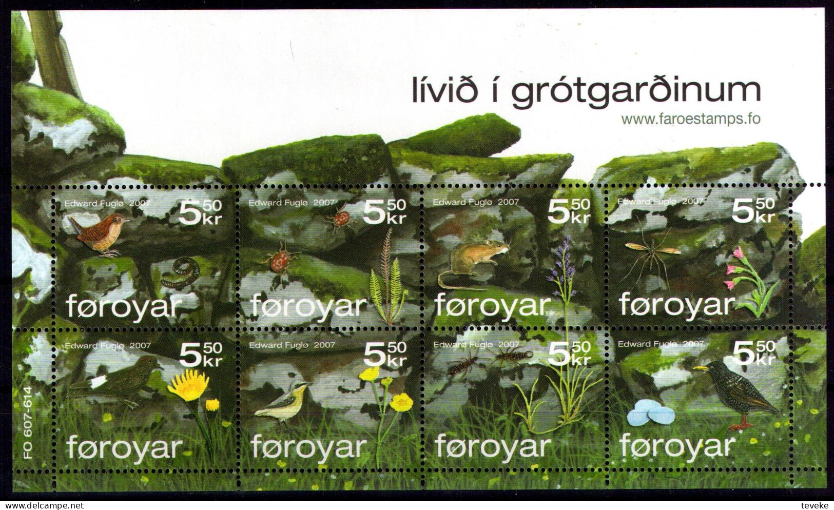 FAEROËR 2007 - MiNr. 615/622 KB - **/MNH - Fauna & Flora Of The Stone Wall Of The Indmark - Faeroër