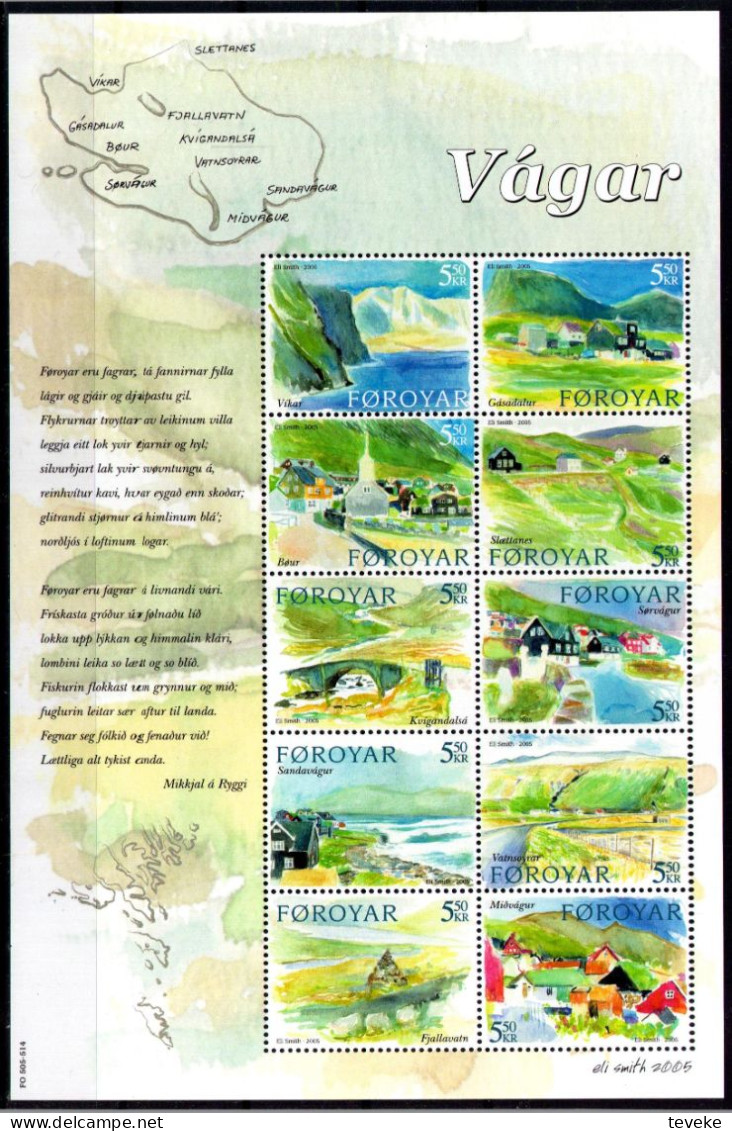 FAEROËR 2005 - MiNr. 513/522 KB - **/MNH - Tourism - Localities On The Island Of Vágar - Faeroër