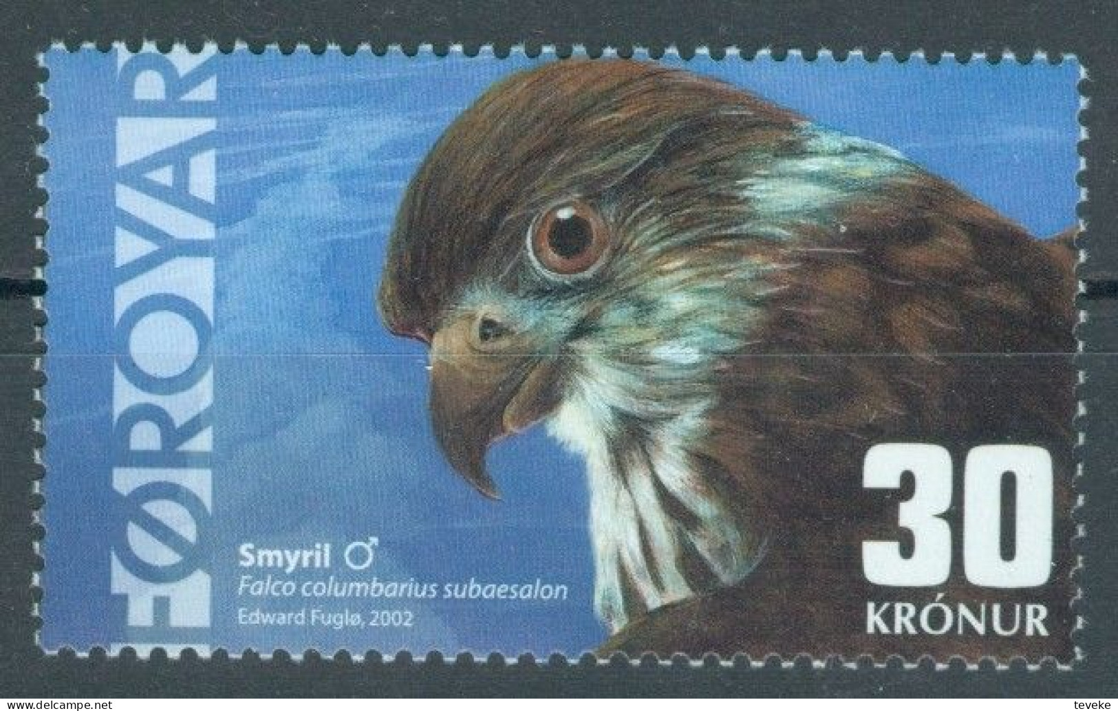 FAEROËR 2002 - MiNr. 435 - **/MNH - Fauna/Birds - Icelandic Merlin Falcon - Islas Faeroes