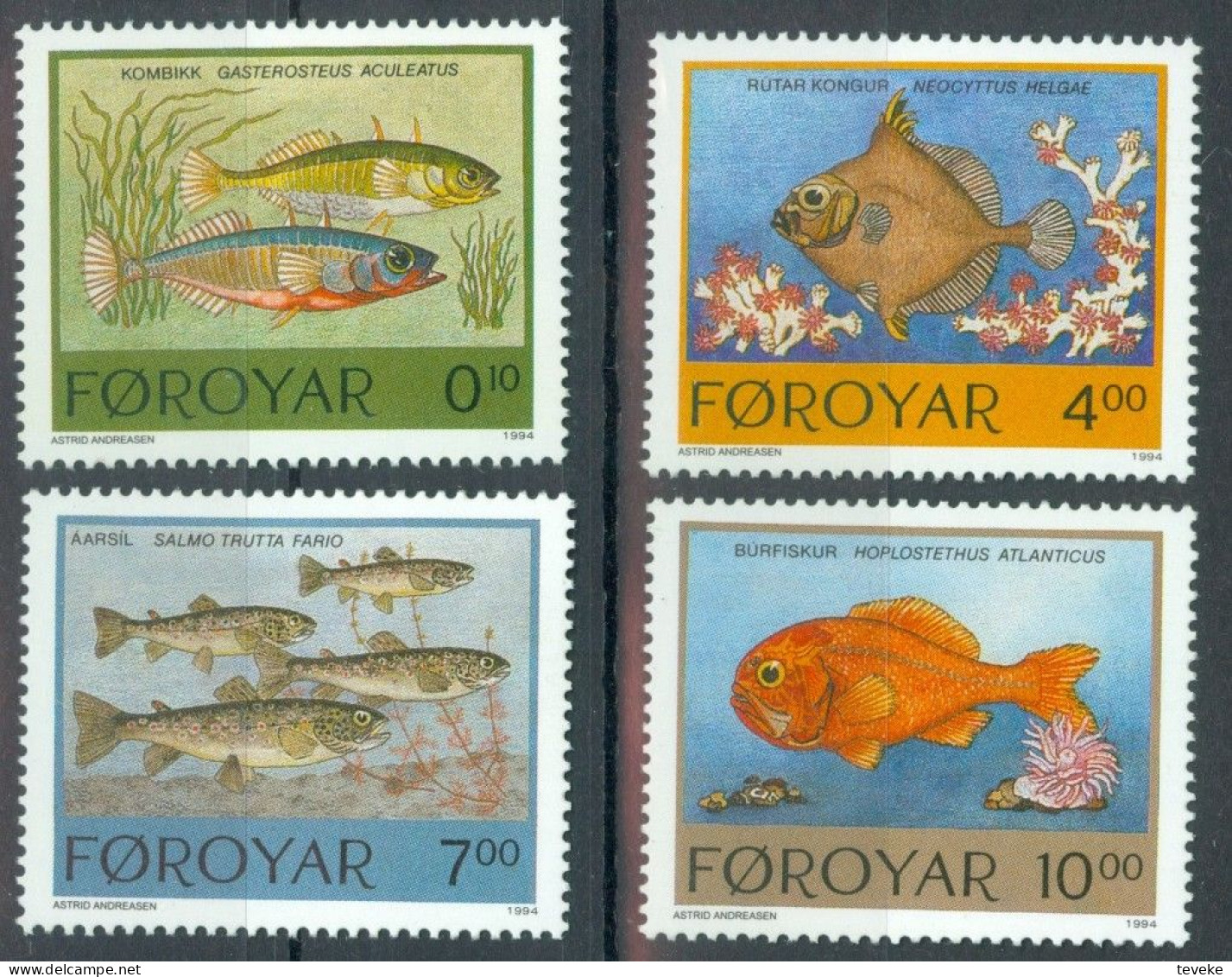 FAEROËR 1994 - MiNr. 256/259 - **/MNH - Fauna - Endemic Fishes - Isole Faroer