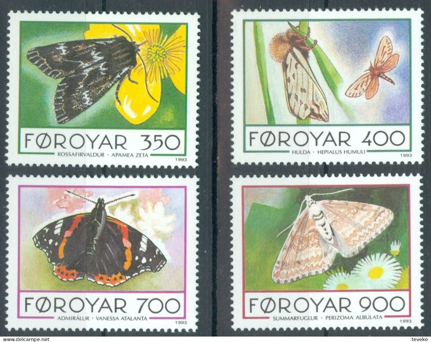 FAEROËR 1993 - MiNr. 252/255 - **/MNH - Fauna - Butterflies - Isole Faroer