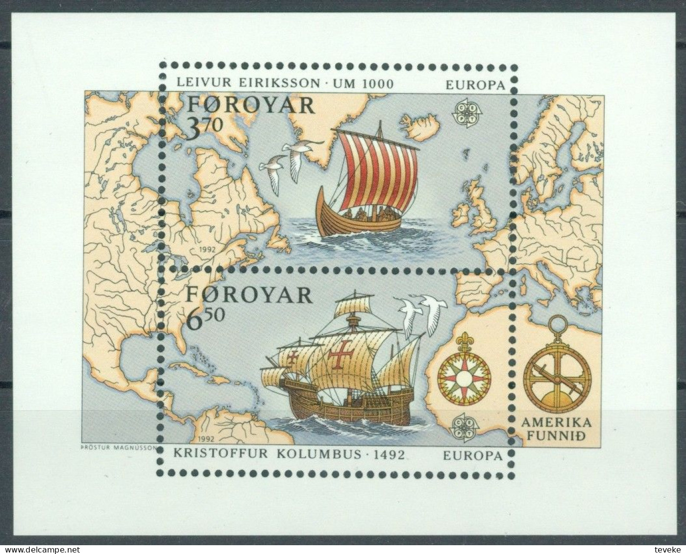 FAEROËR 1992 - MiNr. BL 5 - **/MNH - Europa/CEPT - Discovery Of America - Eriksson/Columbus - Faeroër