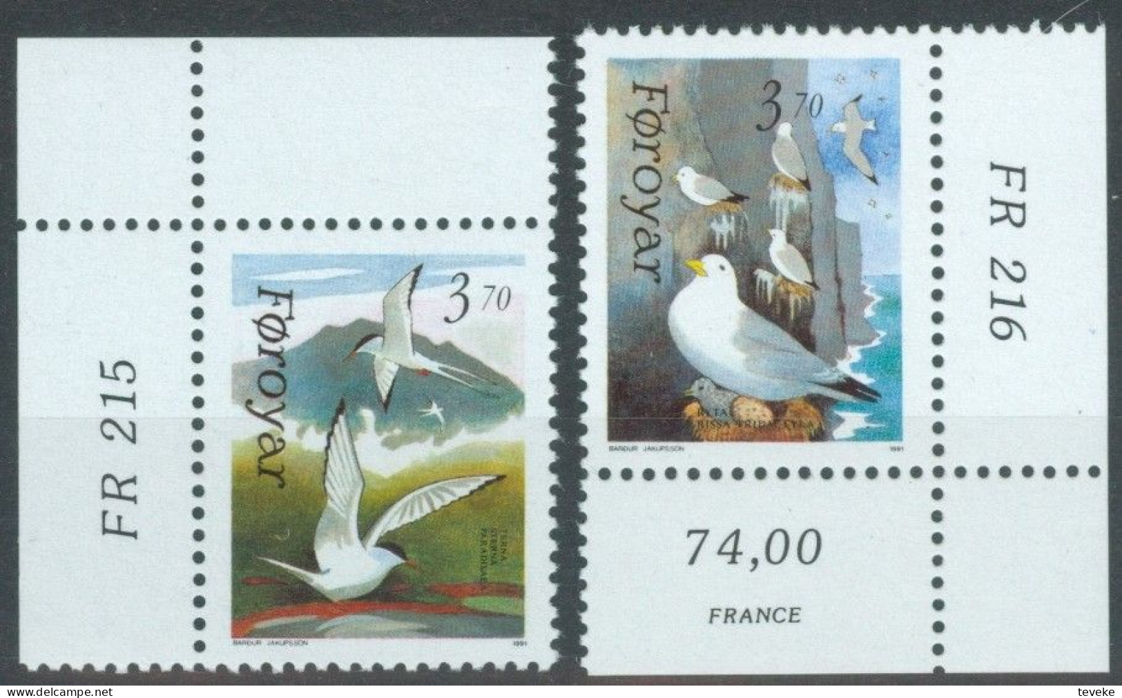 FAEROËR 1991 - MiNr. 221/222 - **/MNH - Fauna - Seabirds - Isole Faroer