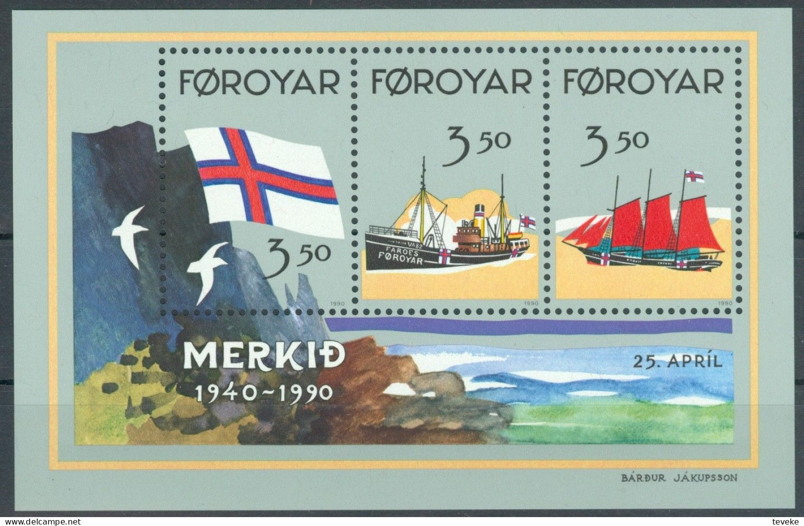 FAEROËR 1990 - MiNr. BL 4 - **/MNH - 50th Anniv. Flag Of The Faroe Islands - Färöer Inseln