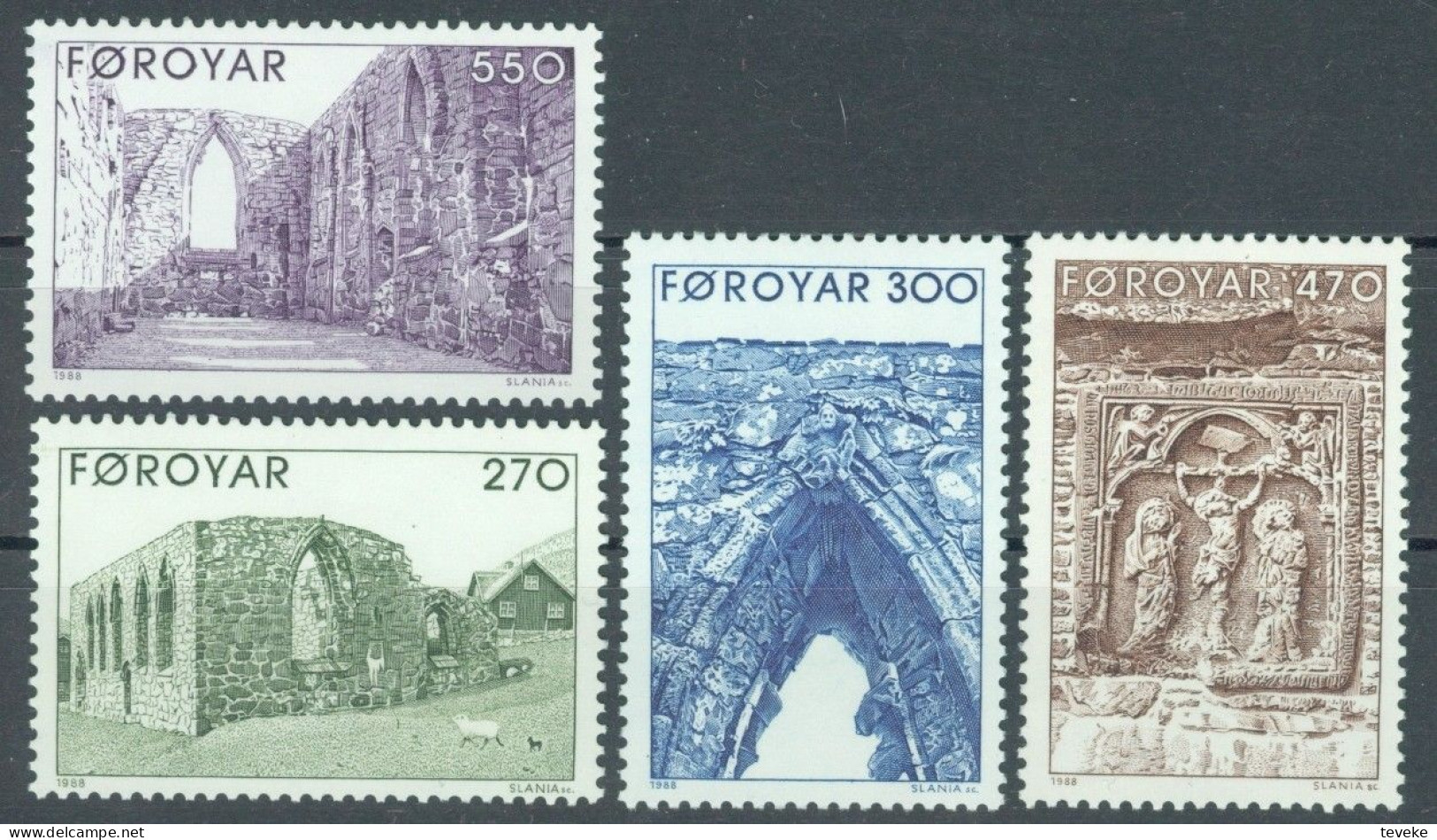 FAEROËR 1988 - MiNr. 175/178 - **/MNH - Tourism - Ruins Unfinished Cathedral, Kirkjubøur - Färöer Inseln