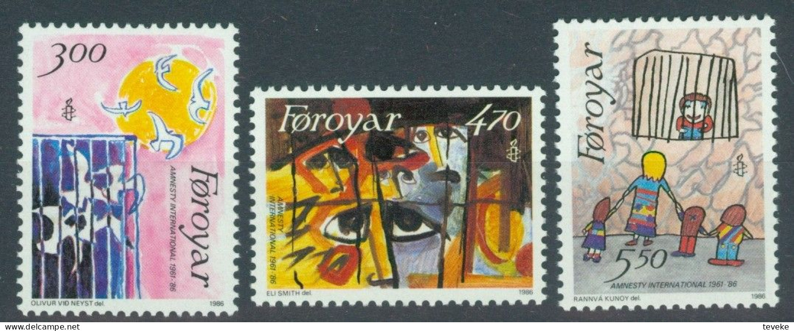 FAEROËR 1986 - MiNr. 136/138 - **/MNH - 25 Years Of Amnesty International: Paintings - Isole Faroer