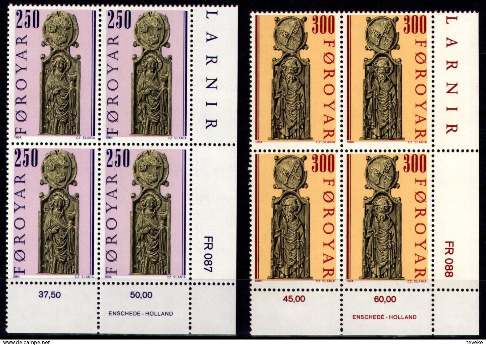 FAEROËR 1984 - MiNr. 93/96 BL4 - **/MNH - Church Pews In St. Olav's Church, Kirkjubøur - Isole Faroer