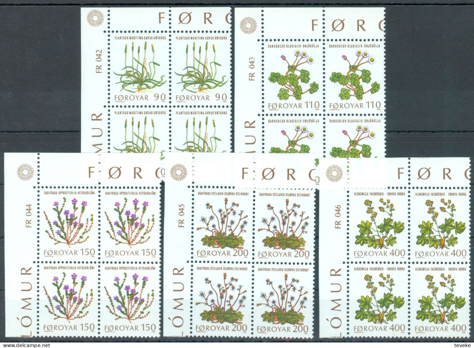 FAEROËR 1980 - MiNr. 48/52 BL4 - **/MNH - Flora - Field Flowers - Isole Faroer