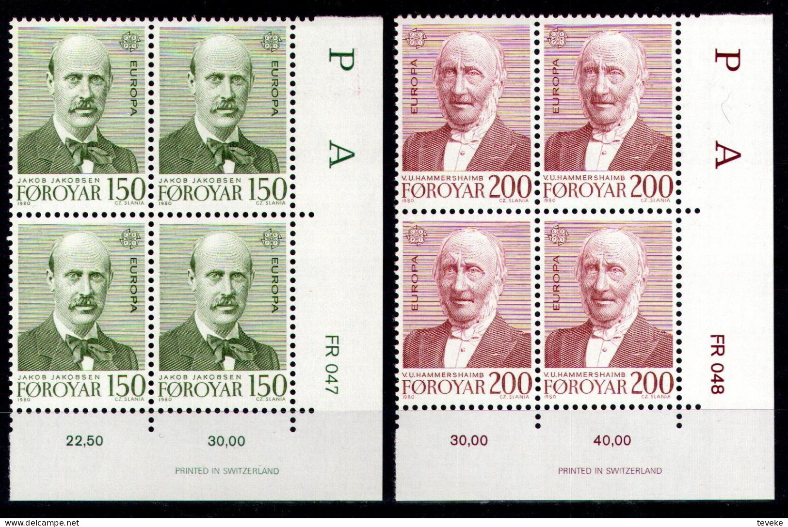 FAEROËR 1980 - MiNr. 53/54 BL4 - **/MNH - Personalities - Faeroër