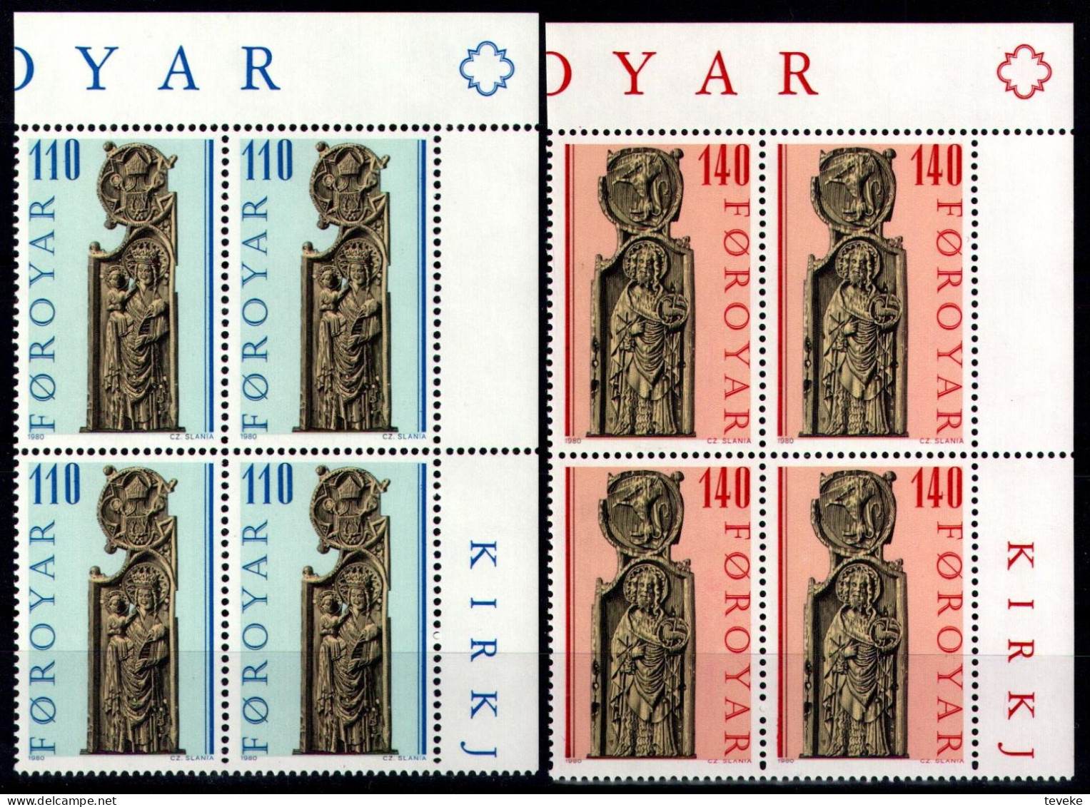 FAEROËR 1980 - MiNr. 55/58 BL4 - **/MNH - Church Pews In St. Olav's Church, Kirkjubøur - Faroe Islands