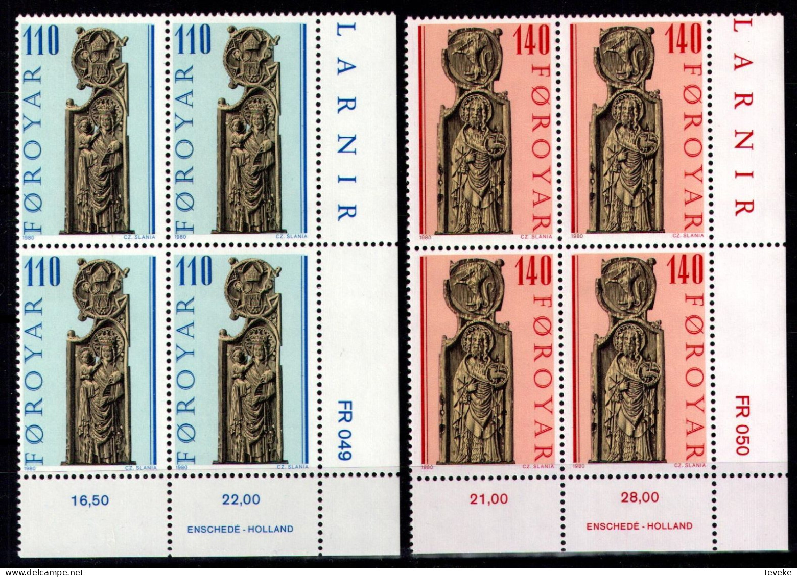 FAEROËR 1980 - MiNr. 55/58 BL4 - **/MNH - Church Pews In St. Olav's Church, Kirkjubøur - Faroe Islands