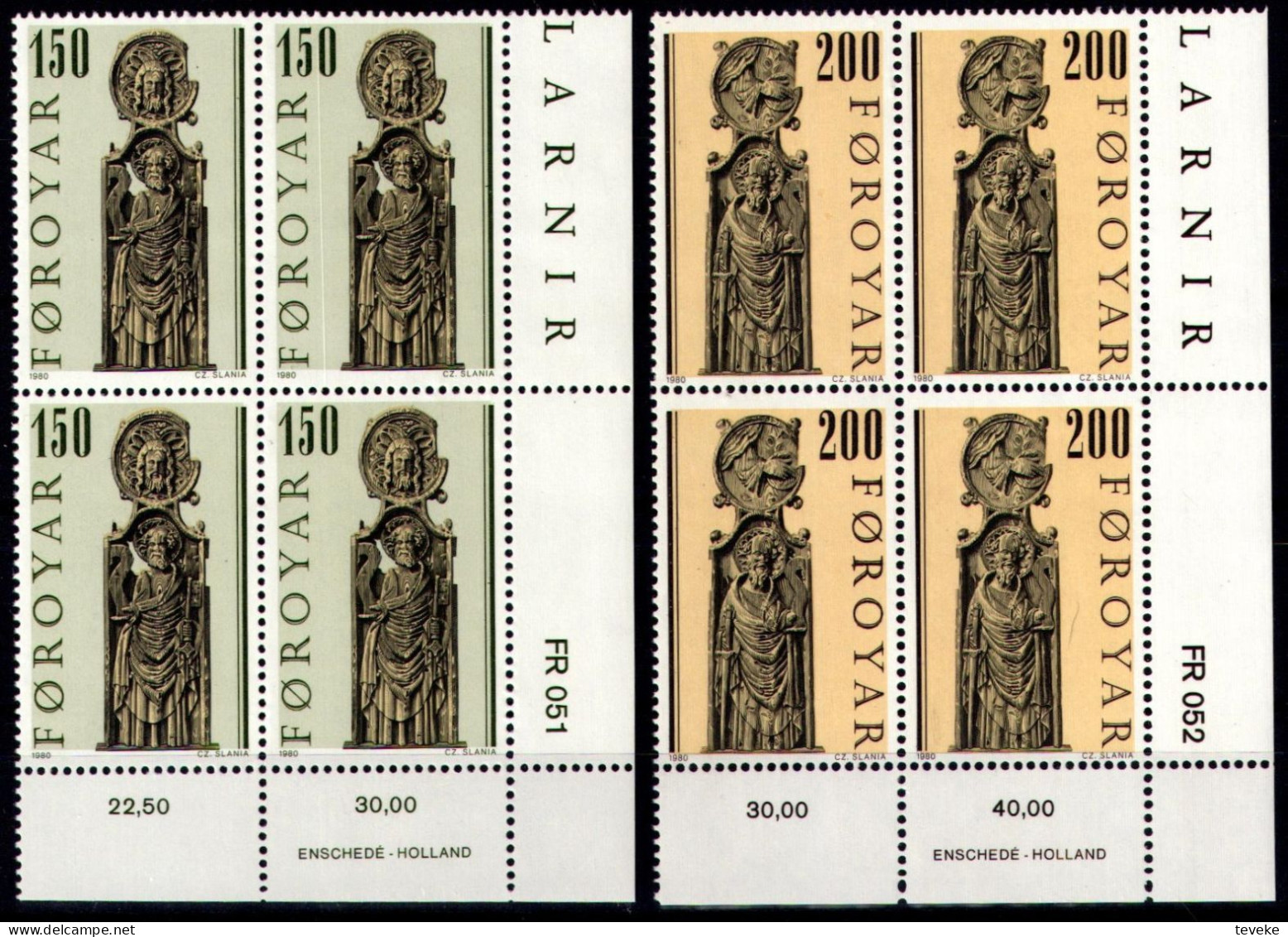 FAEROËR 1980 - MiNr. 55/58 BL4 - **/MNH - Church Pews In St. Olav's Church, Kirkjubøur - Faroe Islands