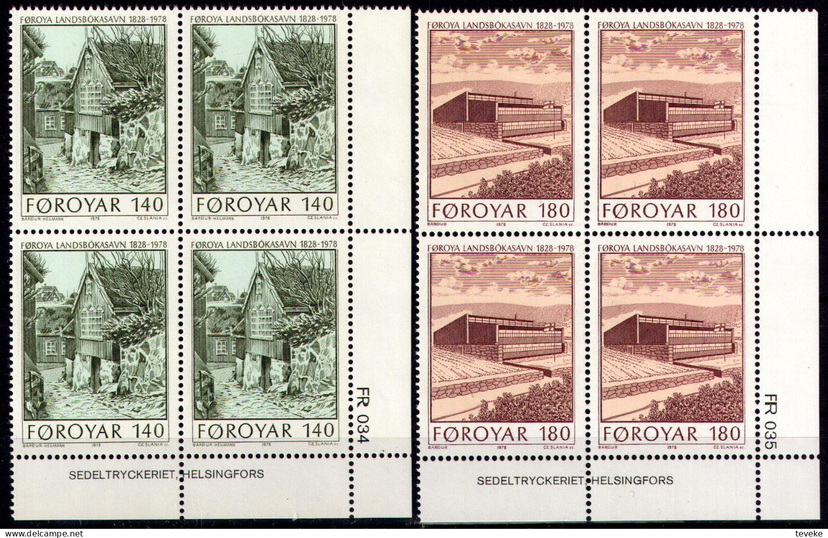 FAEROËR 1978 - MiNr. 39/40 BL4 - **/MNH - 150 Years National Library - Buildings - Färöer Inseln