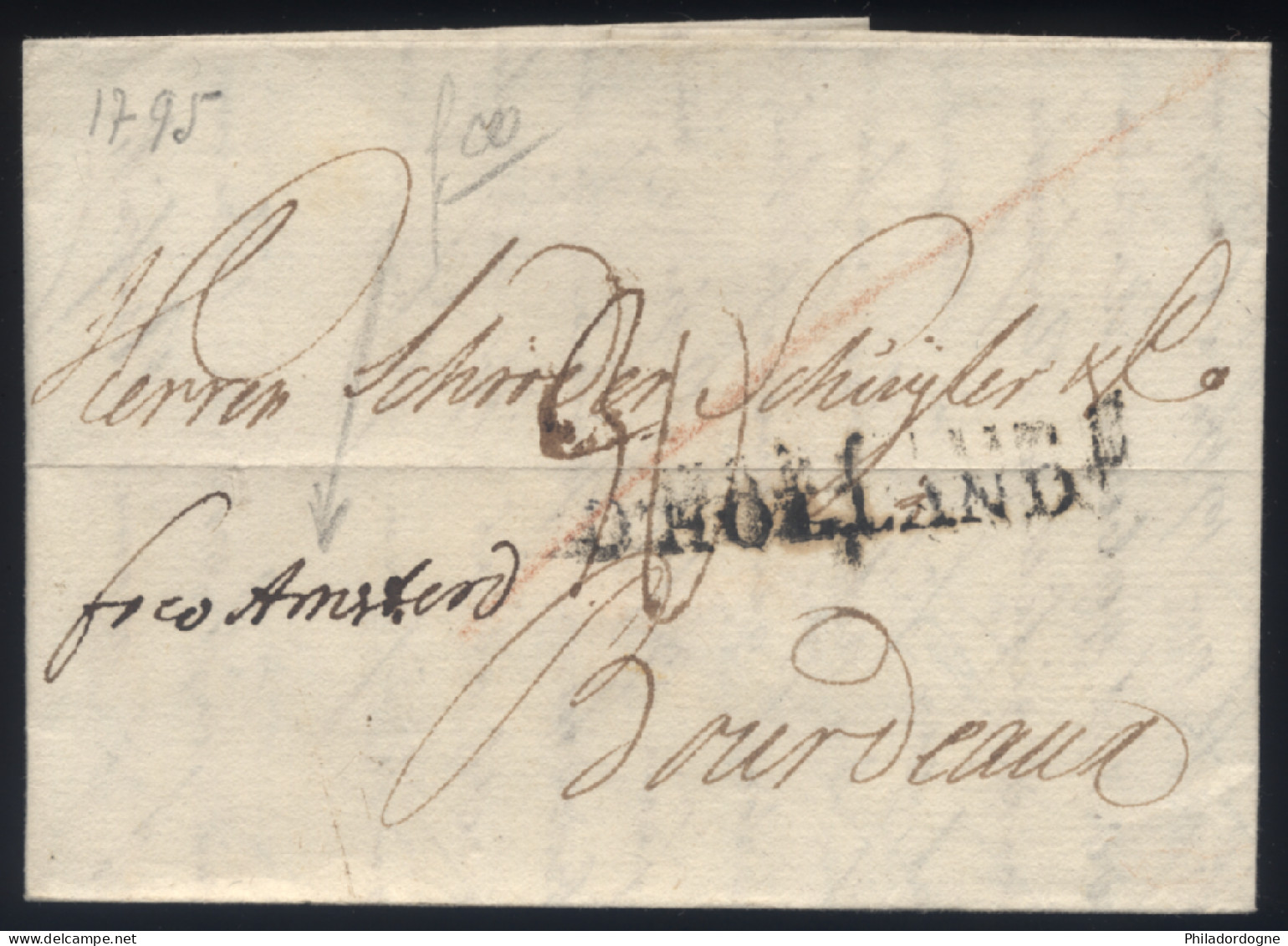 Pologne - LaC Stettin (Szczecin) Griffe D'Holland From Amsterdam Pour Bordeaux - 07/07/1795 - ...-1860 Préphilatélie