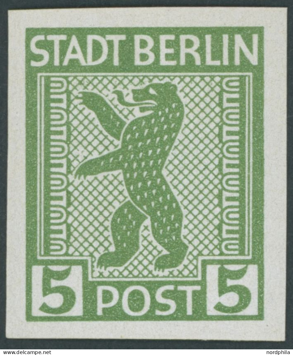 BERLIN UND BRANDENBURG 1AAuxU *, 1945, 5 Pf. Schwärzlichgelbgrün, Gestrichenes Papier, Glatter Gummi, Ungezähnt, Falzres - Berlín & Brandenburgo