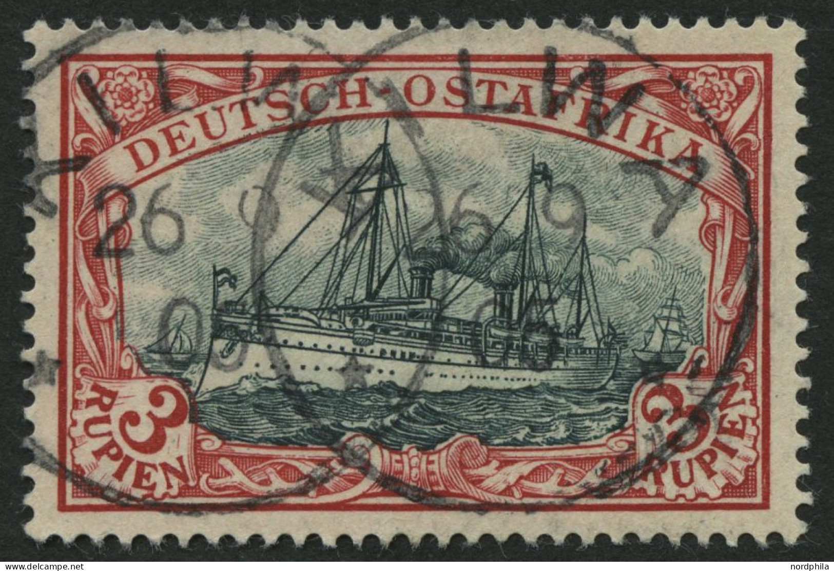 DEUTSCH-OSTAFRIKA 21b O, 1901, 3 R. Dkl`rot/grünschwarz, Ohne Wz., Stempel KILWA, Pracht, Mi. 230.- - Deutsch-Ostafrika