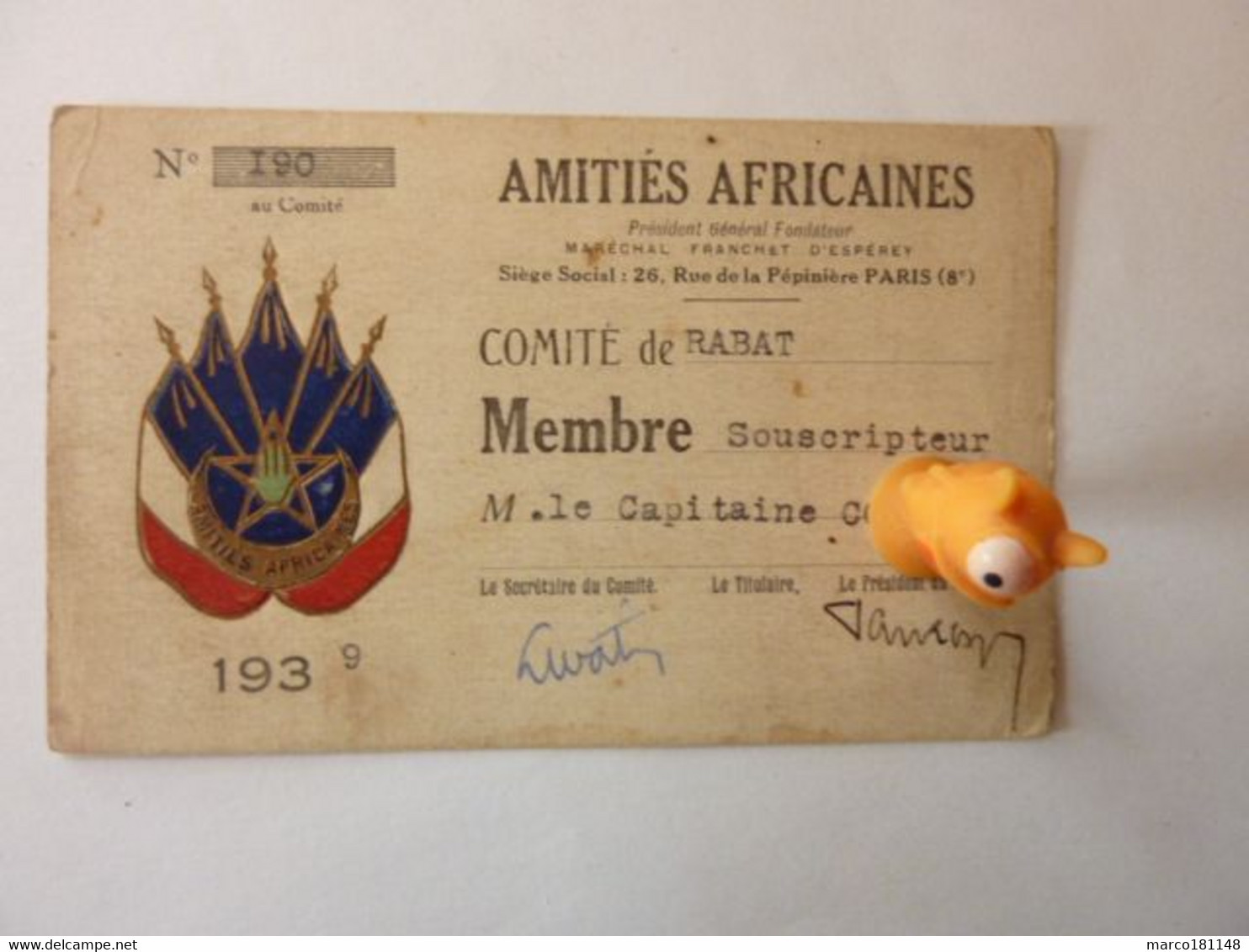 Carte De Membre Souscripteur - AMITIES AFRICAINES - Comité De RABAT - - Documents Historiques