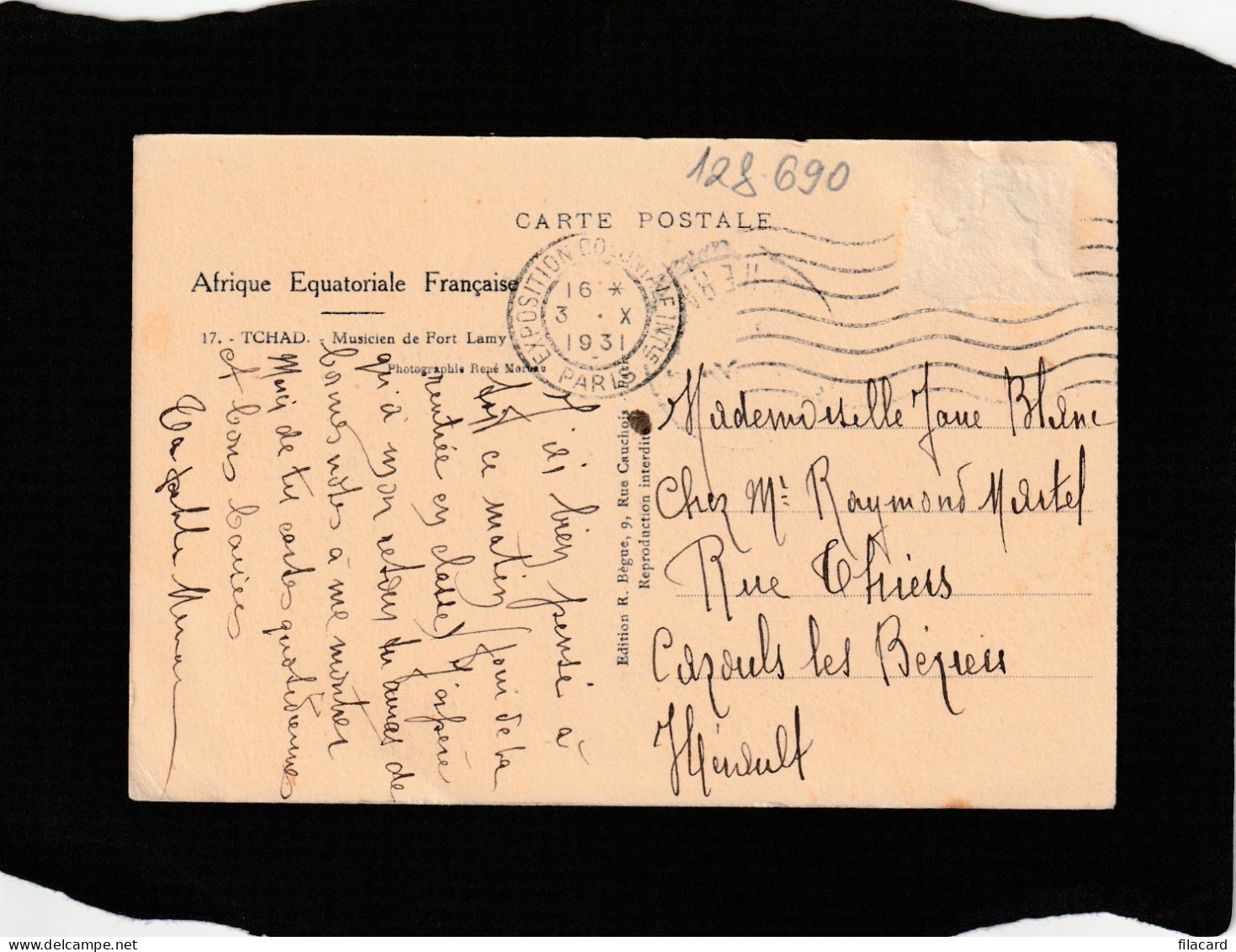 128690          Ciad,   Tchad,   Afrique  Equatoriale  Francaise,   Musicien  De  Fort   Lamy,   VGSB   1931 - Tschad