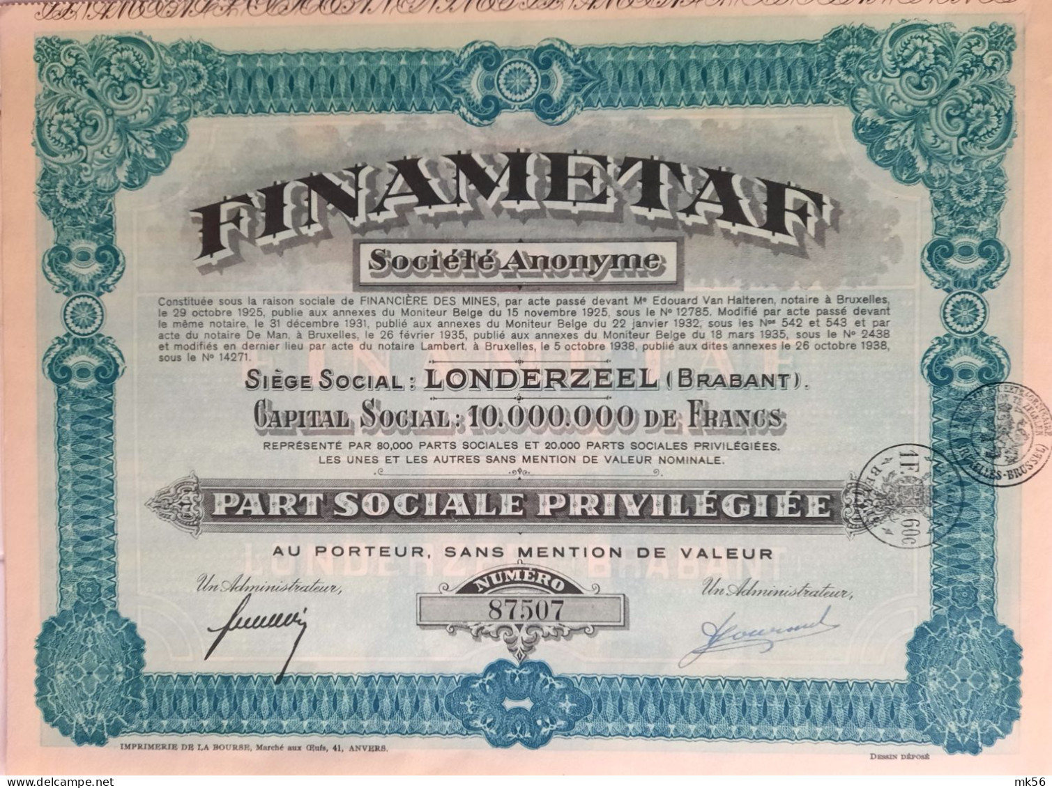 FINAMETAF - Londerzeel - 1938 - Other & Unclassified