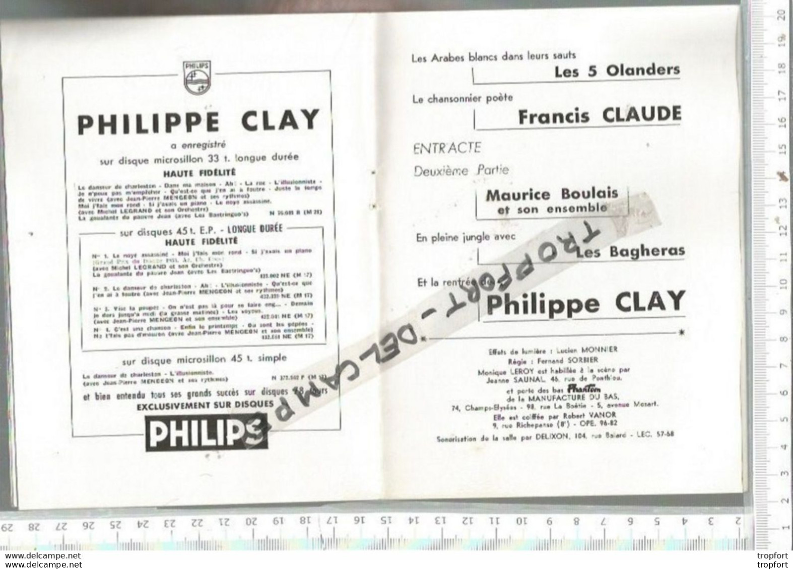 FF / PROGRAMME Ancien THEATRE BOBINO 1956 @@ PHILIPPE CLAY @@ Music Hall / Cabaret / Cirque - Programmi