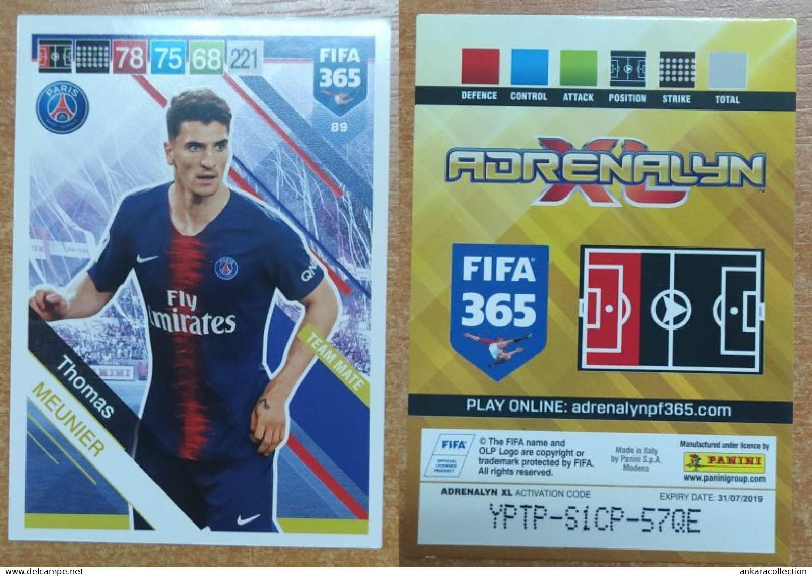 AC - 89 THOMAS MEUNIER  PARIS SAINT GERMAIN  PANINI FIFA 365 2019 ADRENALYN TRADING CARD - Trading Cards