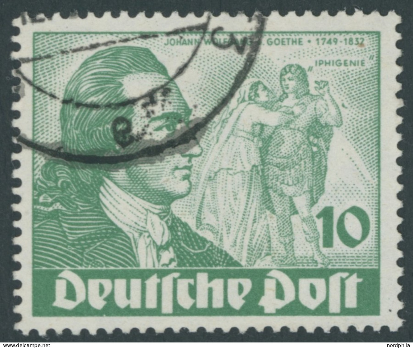 BERLIN 61I O, 1949, 10 Pf. Goethe Mit Abart Farbfleck Neben Rechtem Unterarm Des Darstellers, Pracht, Mi. 150.- - Used Stamps