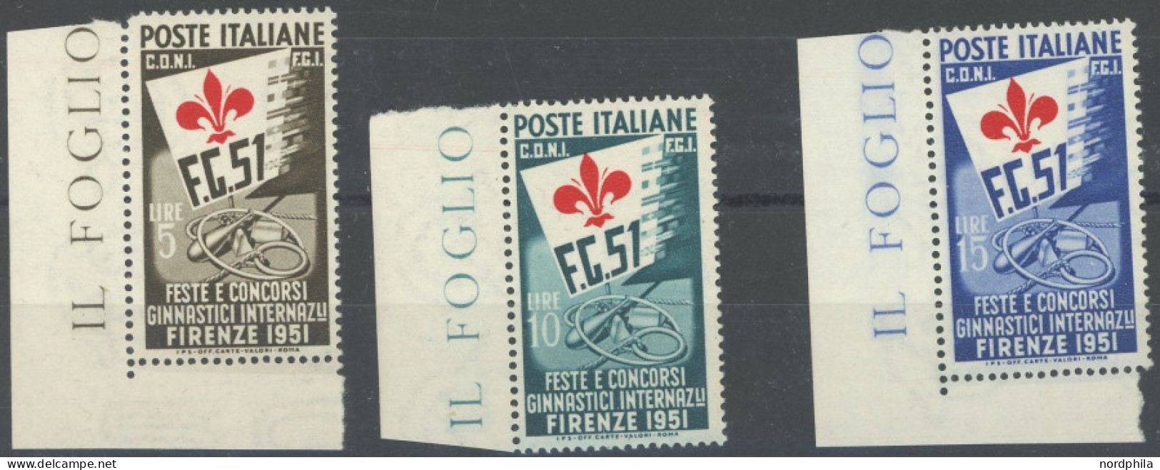 ITALIEN 834-36 **, 1951, Gymnastische Wettspiele, Postfrisch, Satz Feinst, Mi. 90.- - Ohne Zuordnung