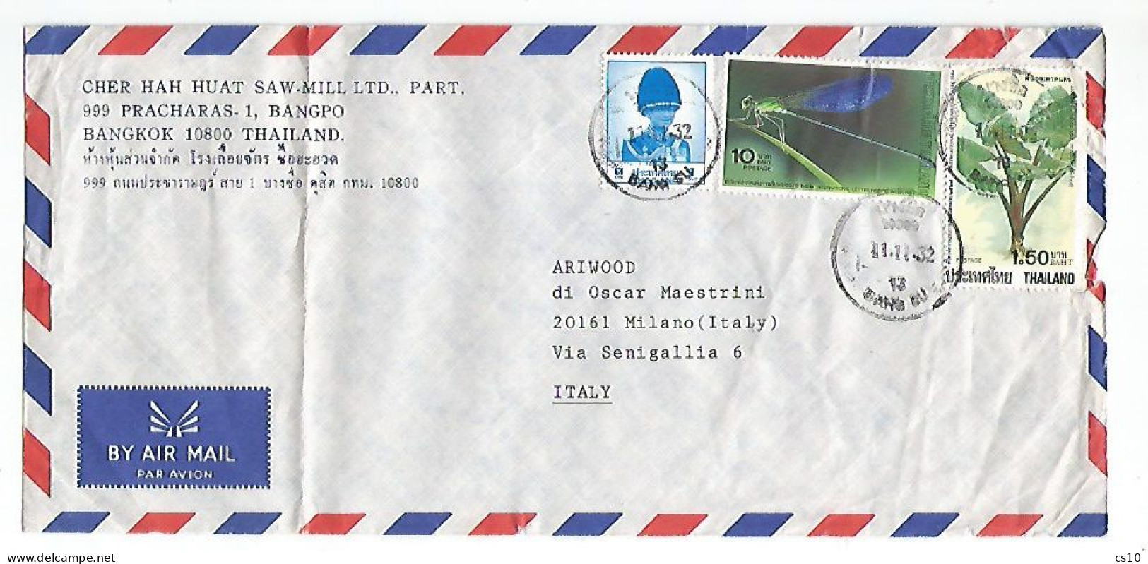 Dragonfly Libellula Thailand Issue 1989 B.10 + Others Airmail Cover 11nov1989 - Papillons