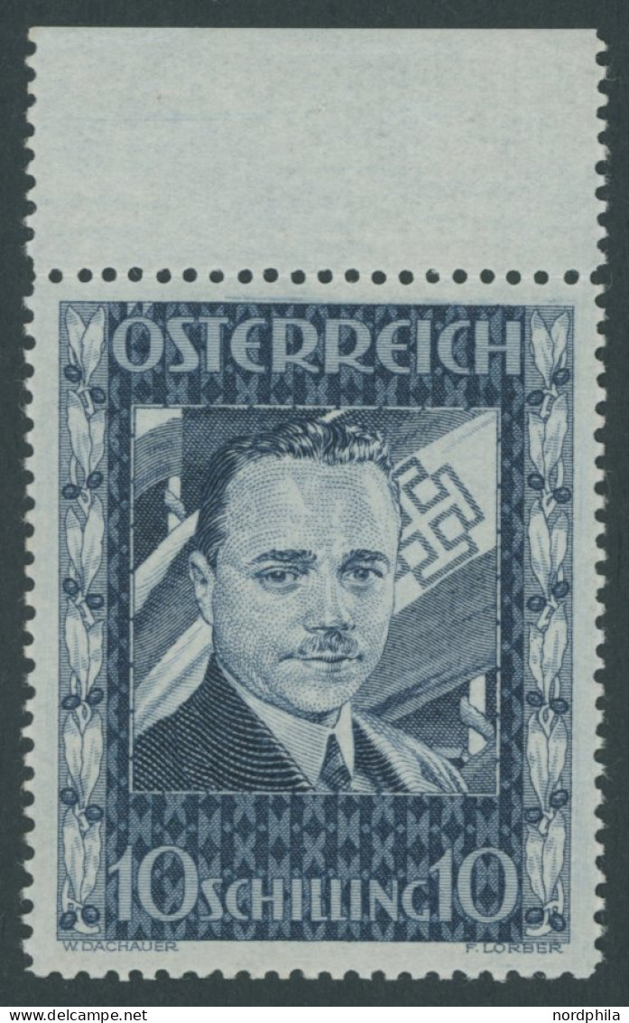 ÖSTERREICH 1918-1938 588 **, 1936, 10 S. Dollfuß, Oberrandstück, Postfrisch, Pracht, Mi. 1400.- - Other & Unclassified