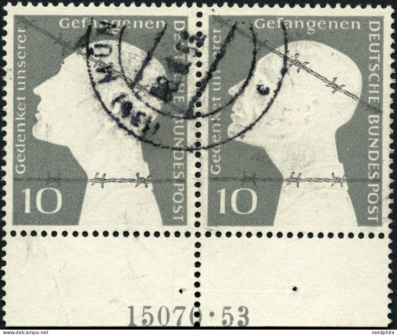 BUNDESREPUBLIK 165 HAN  Paar O, 1953, 10 Pf. Kriegsgefangene Im Waagerechten Paar Mit HAN 15070.53, Feinst, Mi. 100.- - Usati