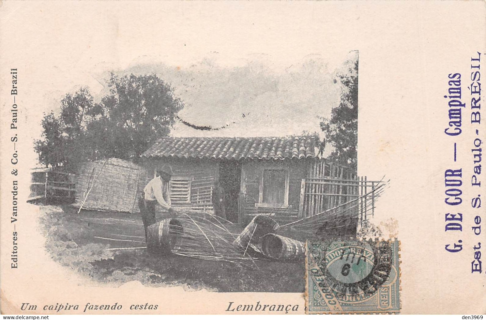 Brésil - Lembrança De SAO PAULO - Um Caipira Fazendo Cestas - Vannier - G. De Cour Campinas - Voyagé 1904 (2 Scans) - São Paulo