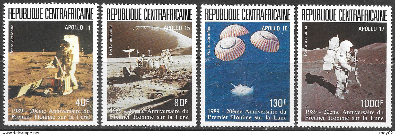 CENTRAFRIQUE - ESPACE - 1ER HOMME SUR LA LUNE - PA 383 A 386 - NEUF** MNH - Afrique