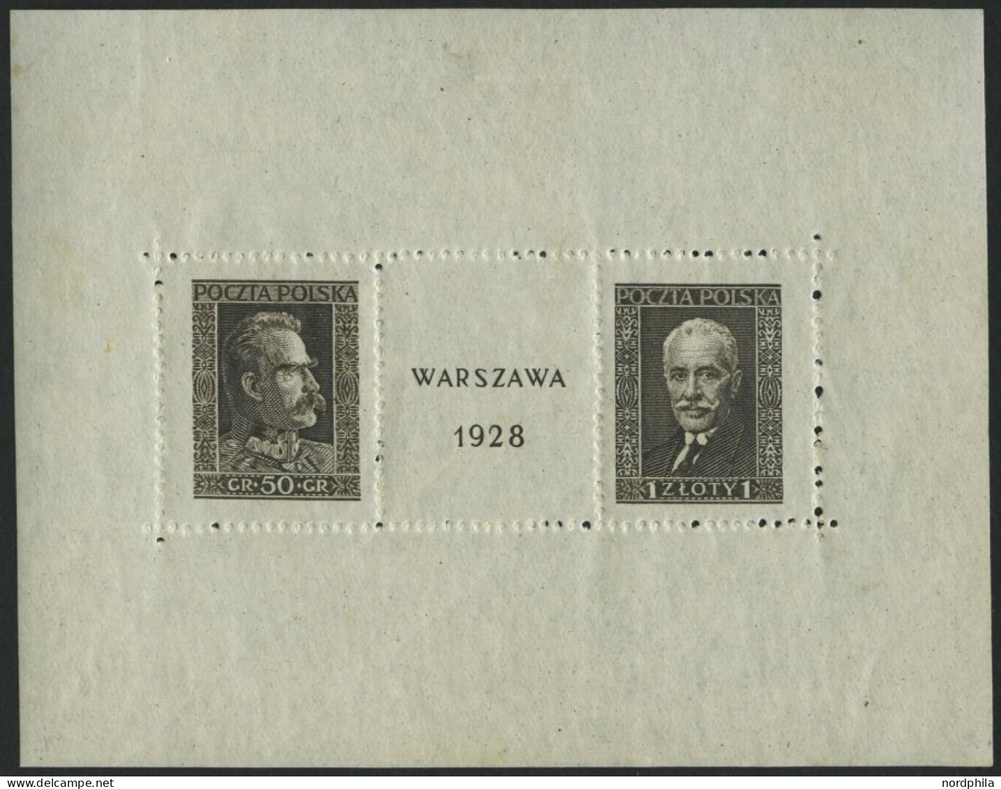 POLEN Bl. 1 *, 1928, Block Warschau, Falzreste Im Rand, Herzstück Postfrisch, Pracht - Autres & Non Classés