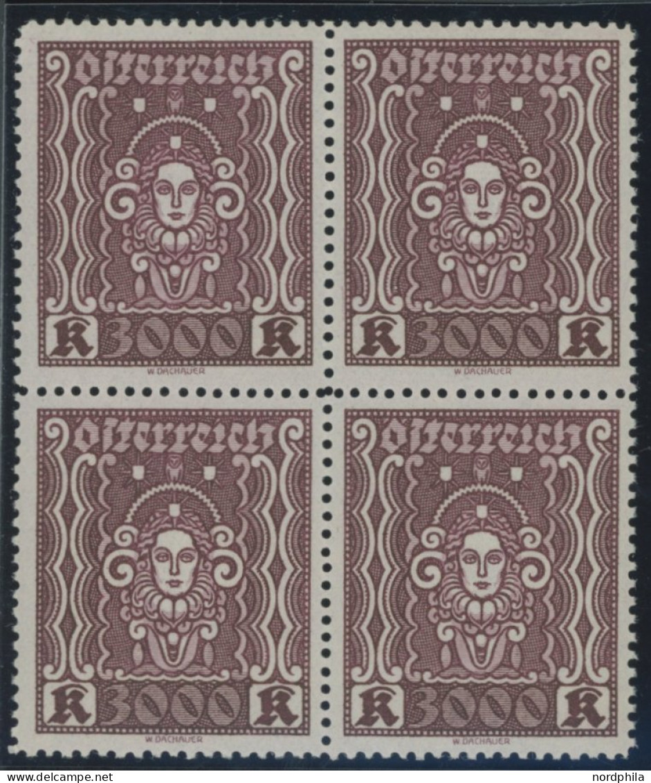 ÖSTERREICH 1918-1938 406AI  VB **, 1923, 3000 Kr. Dkl`braunkarmin, Gezähnt L 121/2, Im Viererblock, Postfrisch Pracht, M - Other & Unclassified