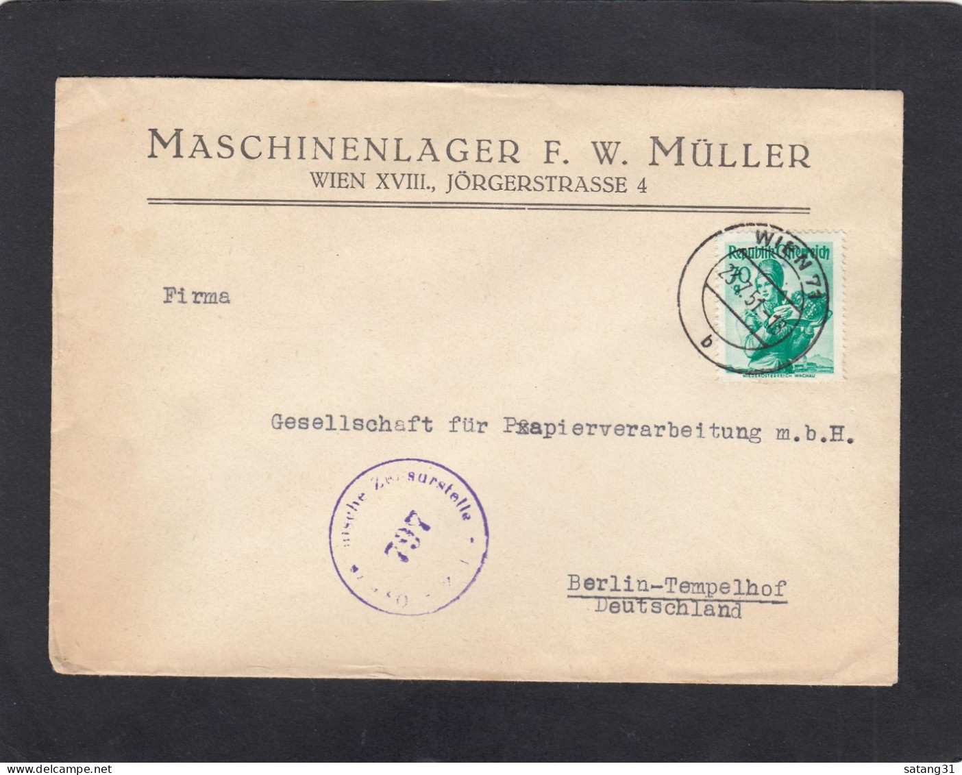 FIRMENBRIEF AUS WIEN,MIT B.MARKE "TRACHTEN",NACH BERLIN,1951,ÖSTERR. ZENSURSTEMPEL. - Storia Postale