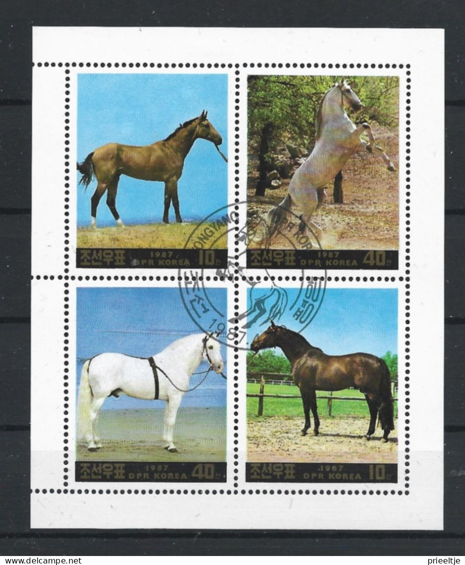 Korea 1987 Horses Sheet  Y.T. 1886/1889 (0) - Corea Del Nord