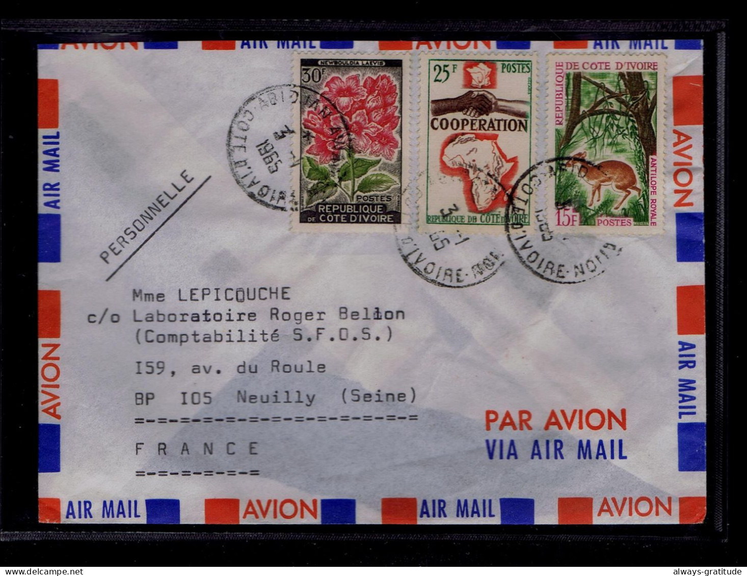 Sp10508 Rep. Du Cóte D'Ivoire Faune ANTILOPE Animals /cooperation People /flowers Fleurs Flora Mailed Neuilly (Seine) - Géographie