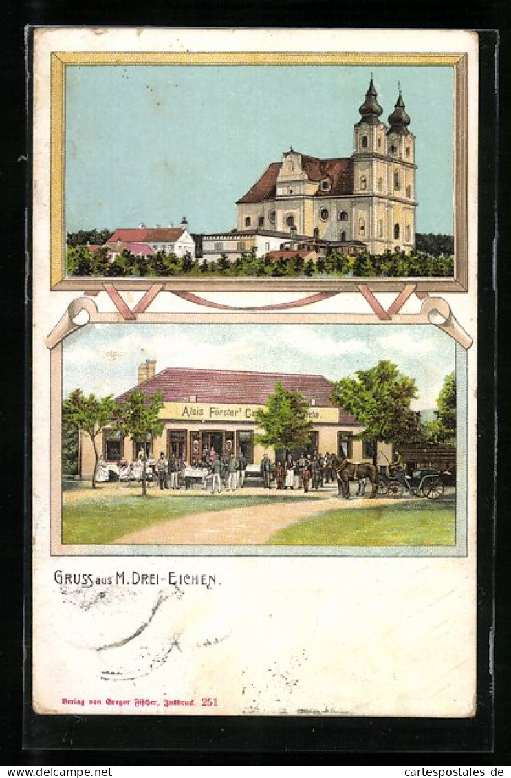 Lithographie Maria Dreieichen, Alois Försters Gasthaus, Kirche  - Autres & Non Classés